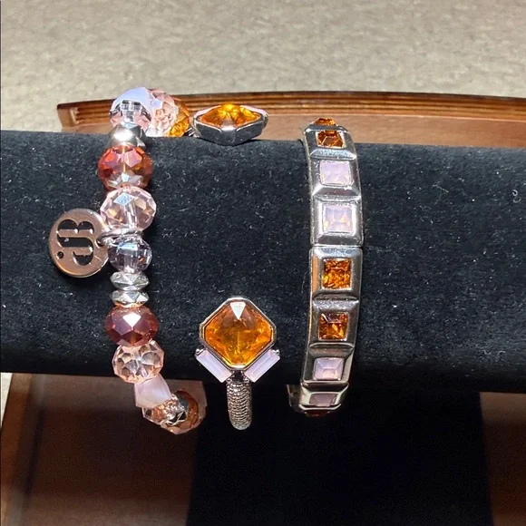 Bomb Party Peach Stack. Elegant Silver, Peach and Pink Bracelet Set - Picture 3 of 8